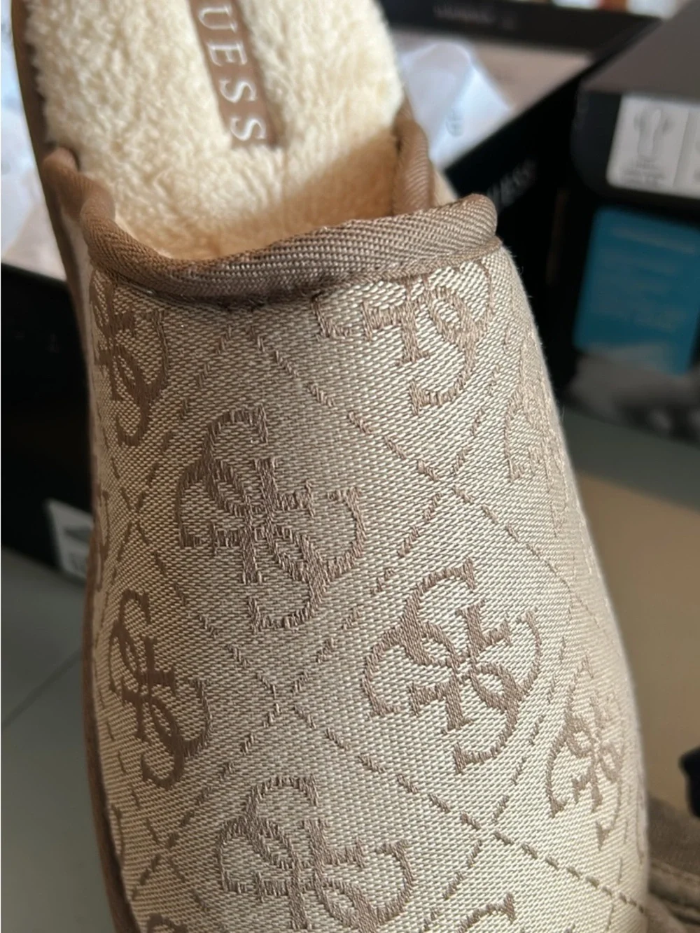 GUESS Tan Logo Slip-On Loafers